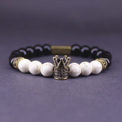 Pulseira de pedras naturais coroa pedra ônix e Howlita