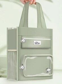 1 Bolsa De Estudio De Gran Capacidad De Lona Para Estudiantes, Beige/negro/morado/verde, Adecuada Para La Escuela Secundaria, La Escuela Media Y Adolescentes, Con Asas Y Correa Para El Hombro