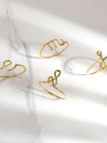 女士時尚迷你字母戒指a-z指頭不銹鋼戒指美學婚禮首飾禮物 - 金黃色 - 查看 5