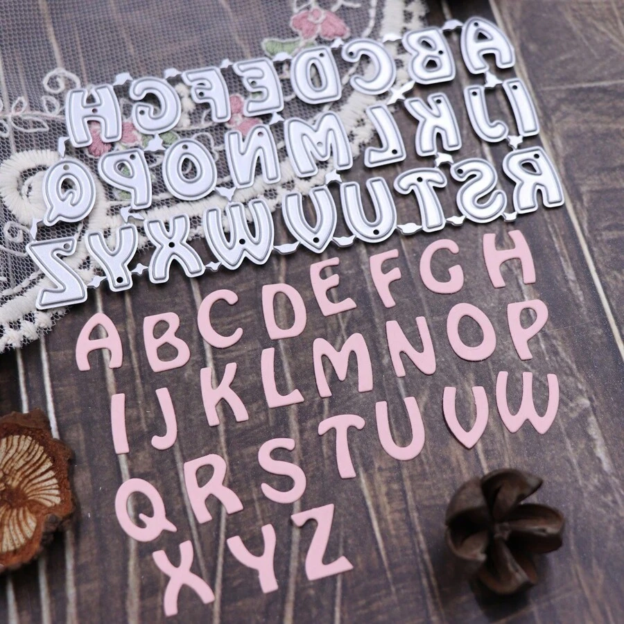 1pc Capital Alphabets Metal Die Cuts For Card Making, DIY Handmade Scrapbook Crafts Stencil, Letter Dies Cutting For Photo Album - Silver - View 1