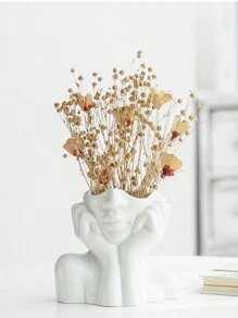 1個人形白色陶瓷花瓶，北歐風格創意手工藝術品，適用於豪華家居裝飾。 - 白色 - 查看 1
