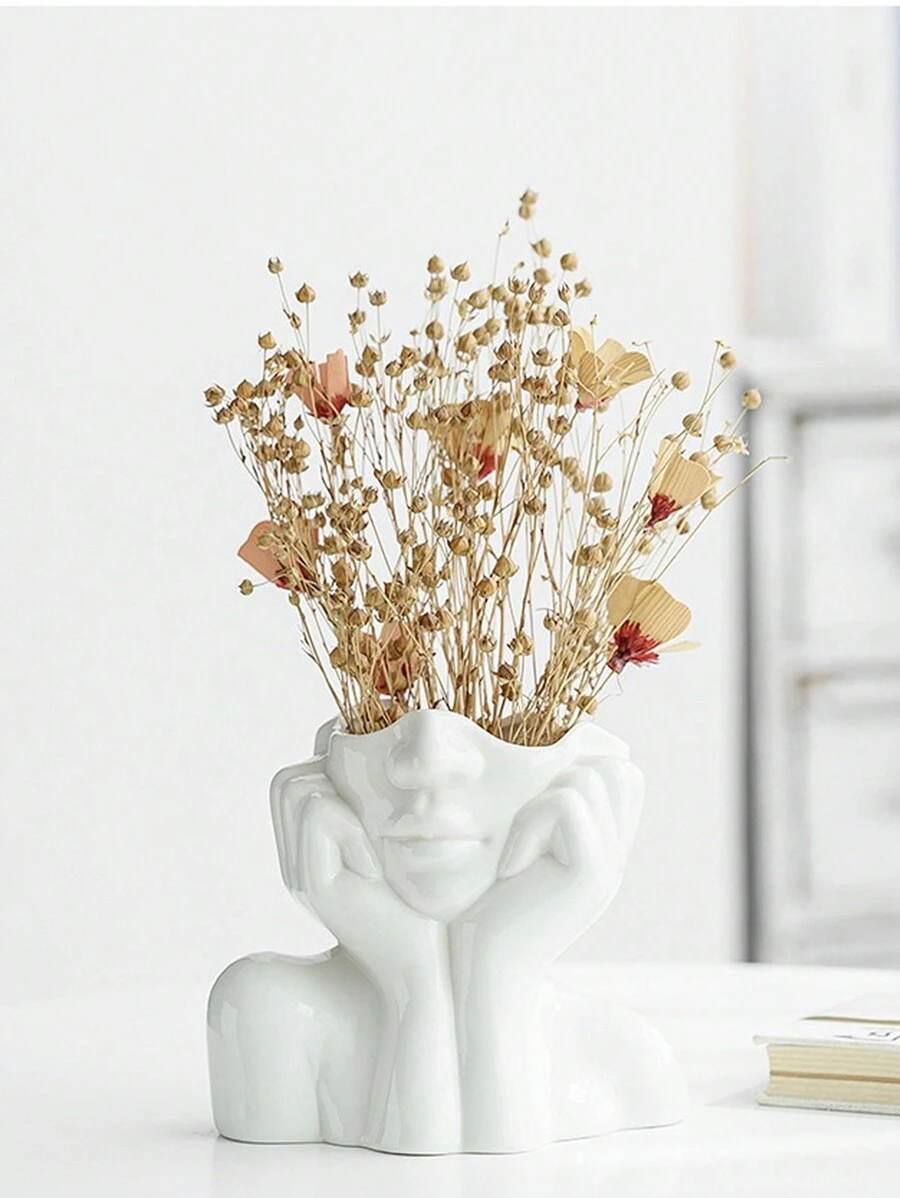 1個人形白色陶瓷花瓶，北歐風格創意手工藝術品，適用於豪華家居裝飾。 - 白色 - 查看 1