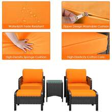 Pirecart 5 Pieces Patio Furniture Set, Outdoor Sectional Sofa PE Rattan Wicker Chairs With Ottomans, Cushioned Conversation Chairs Sets With Small Side Table For Deck Patio Garden - 橘色 - 查看 7