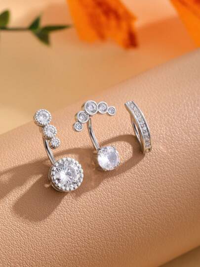 3pcs Thép không gỉ Lỗ rốn Nhẫn Bộ Cổ điển Ngắn Với Cẩn vào Của phụ nữ Gợi cảm Đồ trang sức xuyên thấu