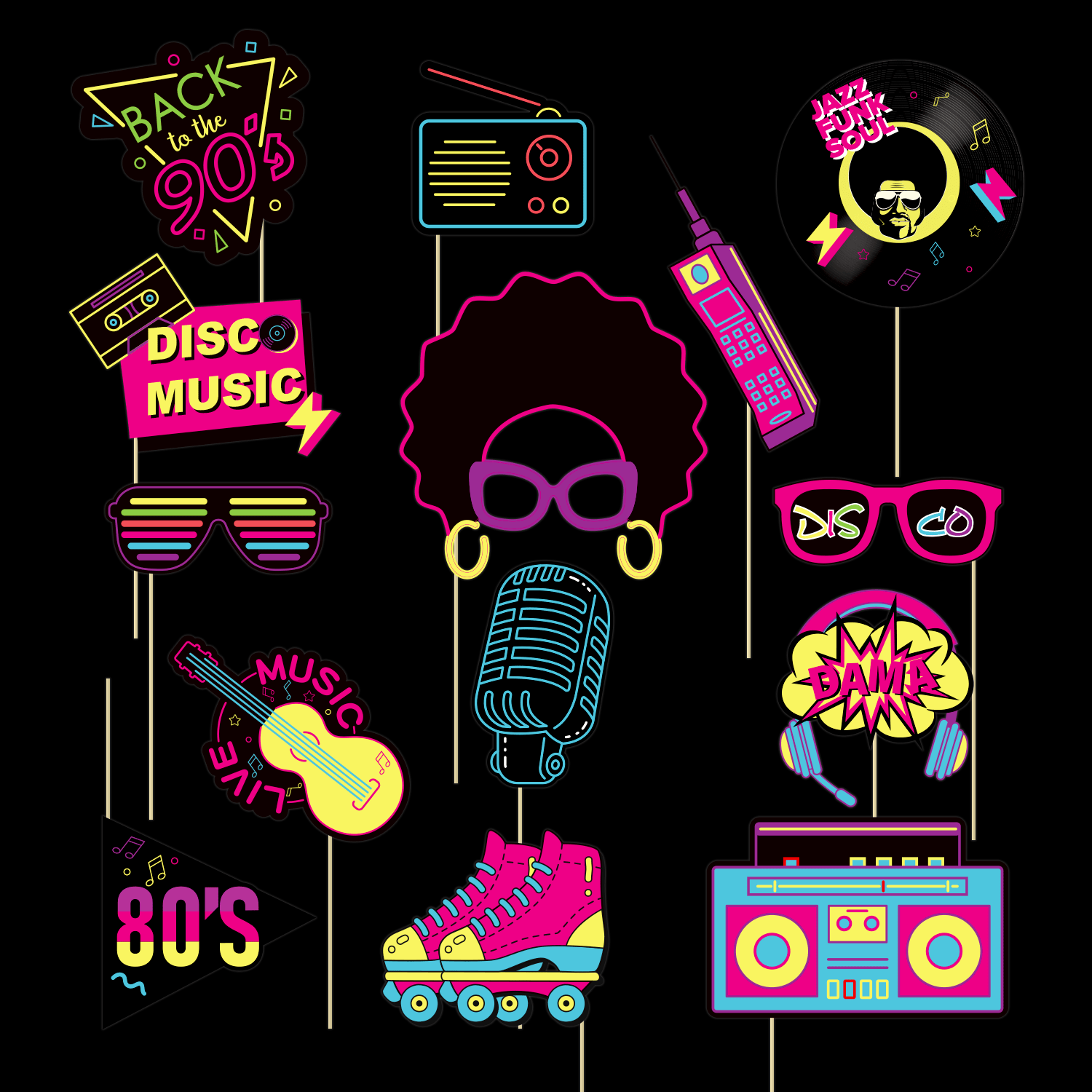 14pcs Led Neon Photobooth Props & Sticks, 80s-90s Rock Style Party Decoration For Festivals, Celebrations And Birthdays,Christmas