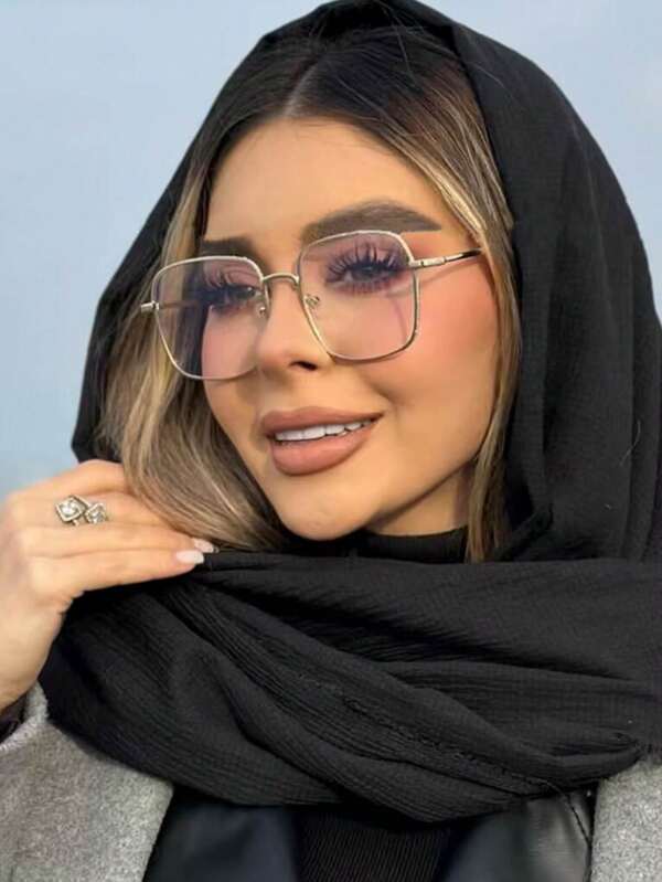1 pieza Gafas de marco metálico completo con polvo brillante y con destellos, gafas transparentes de moda para mujer, gafas bloqueadoras de luz azul para decorar la vida diaria, accesorios de gafas para mujeres