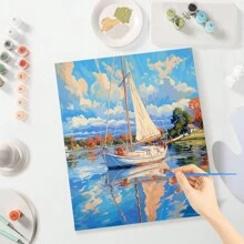 1pc Painting By Numbers For Adults Boat Landscape Paints Kits Diy Gift Wall Decor Photo Picture By Number For Home Decors 40x50cm/16x20inch Without Frame