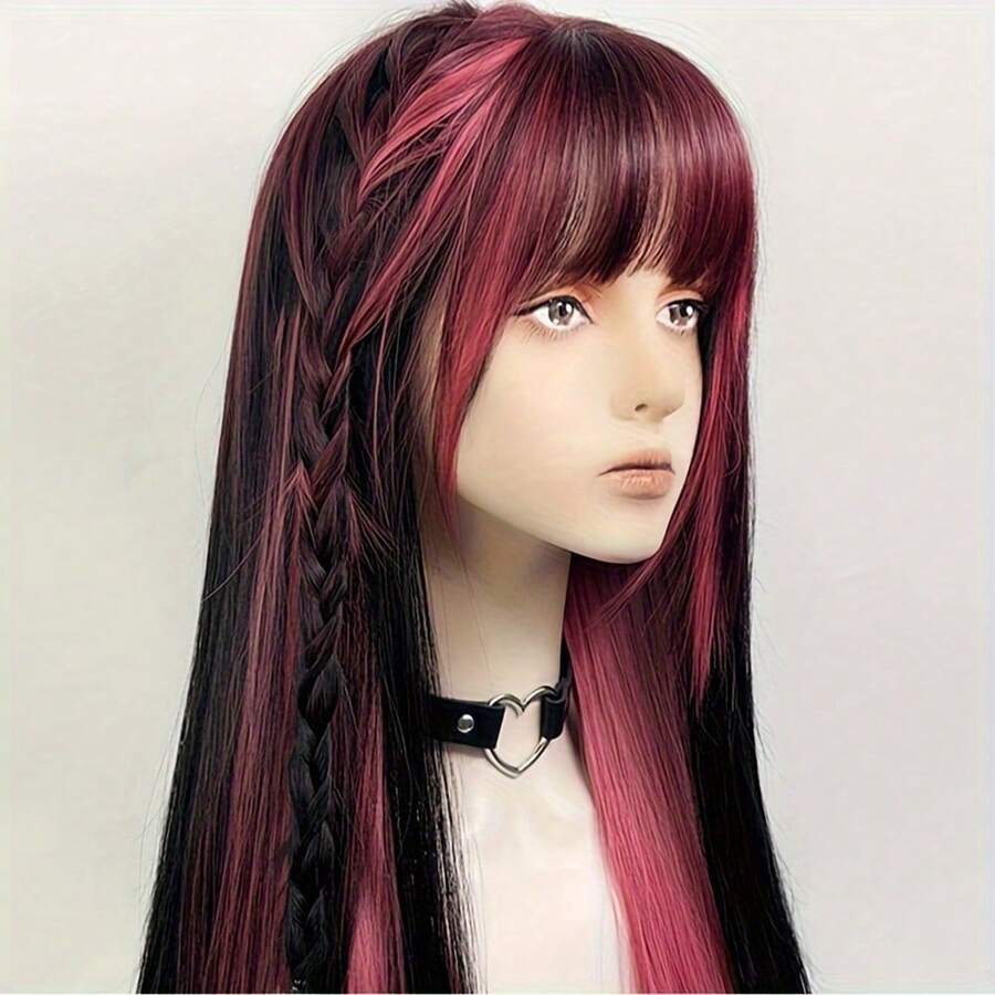 Sợi tổng hợp Dài Thẳng Đen Màu hồng Pha trộn Nhiều lớp Tóc giả Tóc mái NỮ lông tơ Lolita Hóa trang Tóc Tóc giả Đối với Hằng ngày Buổi tiệc - Nhiều màu - Xem 1