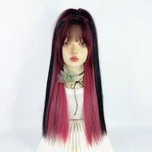 Sợi tổng hợp Dài Thẳng Đen Màu hồng Pha trộn Nhiều lớp Tóc giả Tóc mái NỮ lông tơ Lolita Hóa trang Tóc Tóc giả Đối với Hằng ngày Buổi tiệc - Nhiều màu - Xem 2