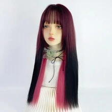 Sợi tổng hợp Dài Thẳng Đen Màu hồng Pha trộn Nhiều lớp Tóc giả Tóc mái NỮ lông tơ Lolita Hóa trang Tóc Tóc giả Đối với Hằng ngày Buổi tiệc - Nhiều màu - Xem 3