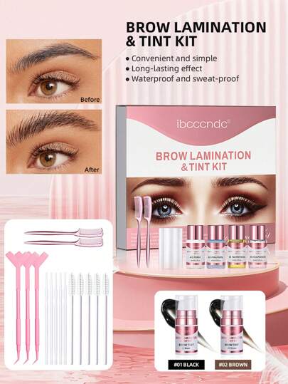 眉毛烫染、眉毛提升、3D 效果眉毛固定剂、眉毛烫染套装、专业美容院和家庭使用的便携式旅行套装、烫染一体