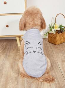 1件灰色猫咪字母蝴蝶结印花透气舒适宠物背心 - 彩色 - 查看 1