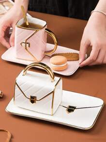 袋狀馬克杯,下午茶餐具,陶瓷杯和茶碟 - 白色 - 查看 3