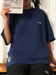 UZISER 夏季健身女款进化口号印花运动短袖T恤 - 藏蓝色 - 查看 4