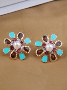 1 对甜美花朵形状优雅女士耳钉情人节、妈妈、母亲、母亲节、礼物 - 彩色 - 查看 9