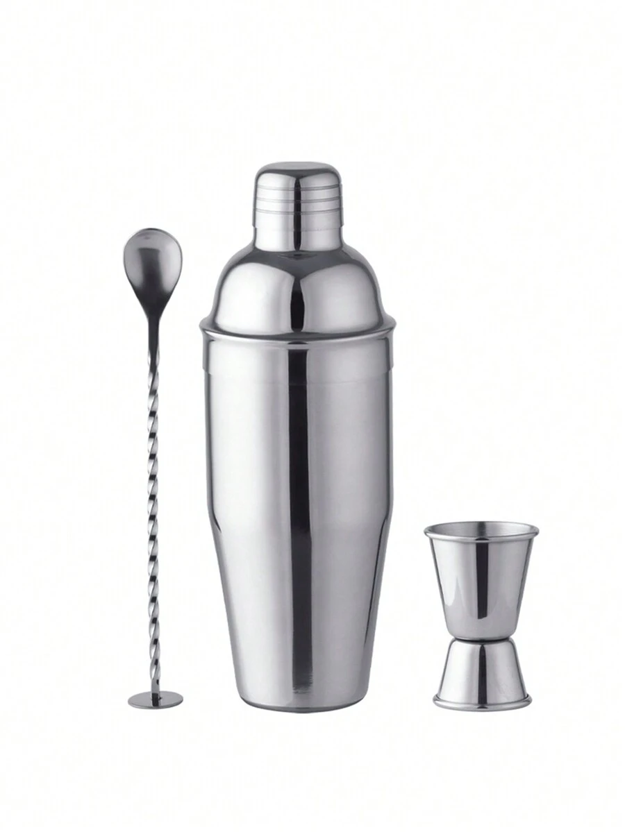不鏽鋼調酒器套裝,包括調酒杯、量酒器,還有調羹,3入組 - 銀色 - 查看 1