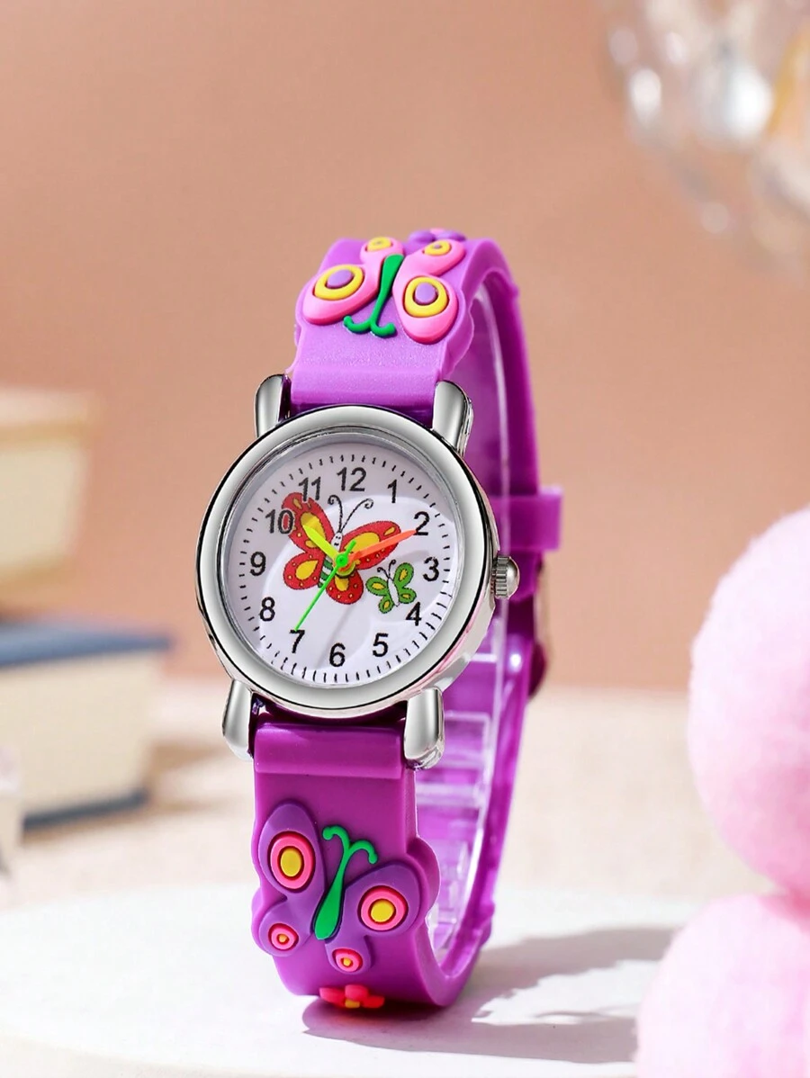 New Arrival Silicone Butterfly Cartoon Pattern Quartz Wrist Watch For Kids - Purple - View 1