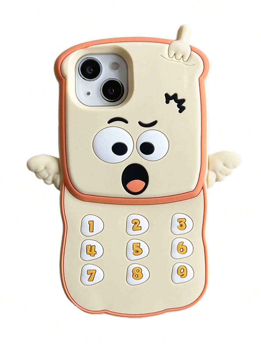 1入組表情符號面包造型矽膠手機殼,適用於iphone 11/12/12 Pro/12 Pro Max/13/13 Pro/13 Pro Max/14/14 Pro/14 Pro Max - 米色 - 查看 1