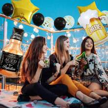 23pcs Wiskey Bottle And Beer Cup Black Gold Star Shaped Foil Balloon With Black Gold Color Latex Sequin Balloon For Birthday Party Decoration Happy Bday Celebration Of Any Age Or Year, Christmas - Champagne - View 4