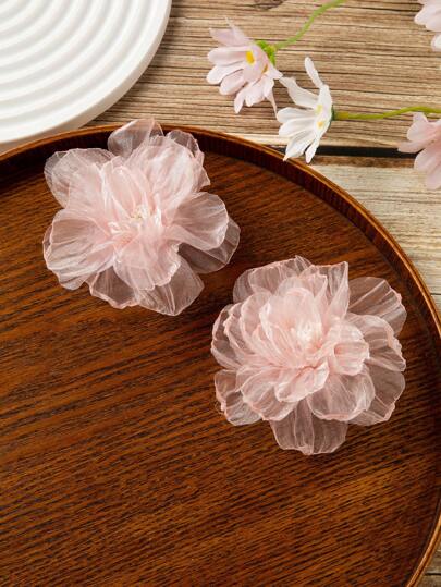 2pcs/Set Chic Organza & Chiffon Flower Hair Clips, Perfect For Traveling With Girlfriends And Family Boho Valentine's Day Valentines Hair Accessories For Women Claw Clips Hair Claws Hair Barrettes, School Stuff, Vacation Outfits Woman