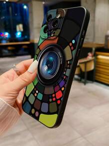1pc Fun Camera Lens Pattern Protective Phone Case Compatible With IPhone, Samsung, Xiaomi/Redmi, Oppo/Realme, Vivo, Infinix - Black - View 5