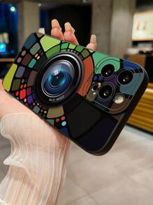 1pc Fun Camera Lens Pattern Protective Phone Case Compatible With IPhone, Samsung, Xiaomi/Redmi, Oppo/Realme, Vivo, Infinix - Black - View 2