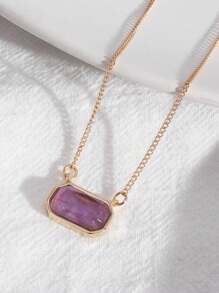 1pc Fashionable Candy-Colored Natural Stone Rectangle-Shaped Simple Short Necklace, Daily Wear - Gold - View 13