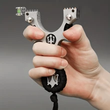 1 Pc  A Stainless Steel Slingshot With Trident Pattern, Suitable For Hunting And Shooting Practice - A Professional-Grade Precision And Powerful Slingshot Decompression Tool, Outdoor Shooting Entertainment, Slingshot For Hunting Games, Outdoor Pastime For Boys, Slingshot Party Favor, Hunting Catapult, Slingshot Projectile Launcher, Shooter, Stone Thrower, Elastic Launcher, Rubber Band Launcher, And Projectile Slinger, Throwing Device, And Propulsion Device. - Silver - View 2