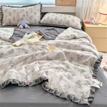 1pc Summer Quilt, Wrinkle Series With Fresh Floral Print, Home Bedding Comforter For Summer And Air-Conditioned Room - Multicolor - View 1