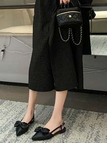 2024 Mới Mùa hè Pointed Toe Bằng phẳng Nơ Khóa NỮ Dép xăng đan - màu đen - Xem 3