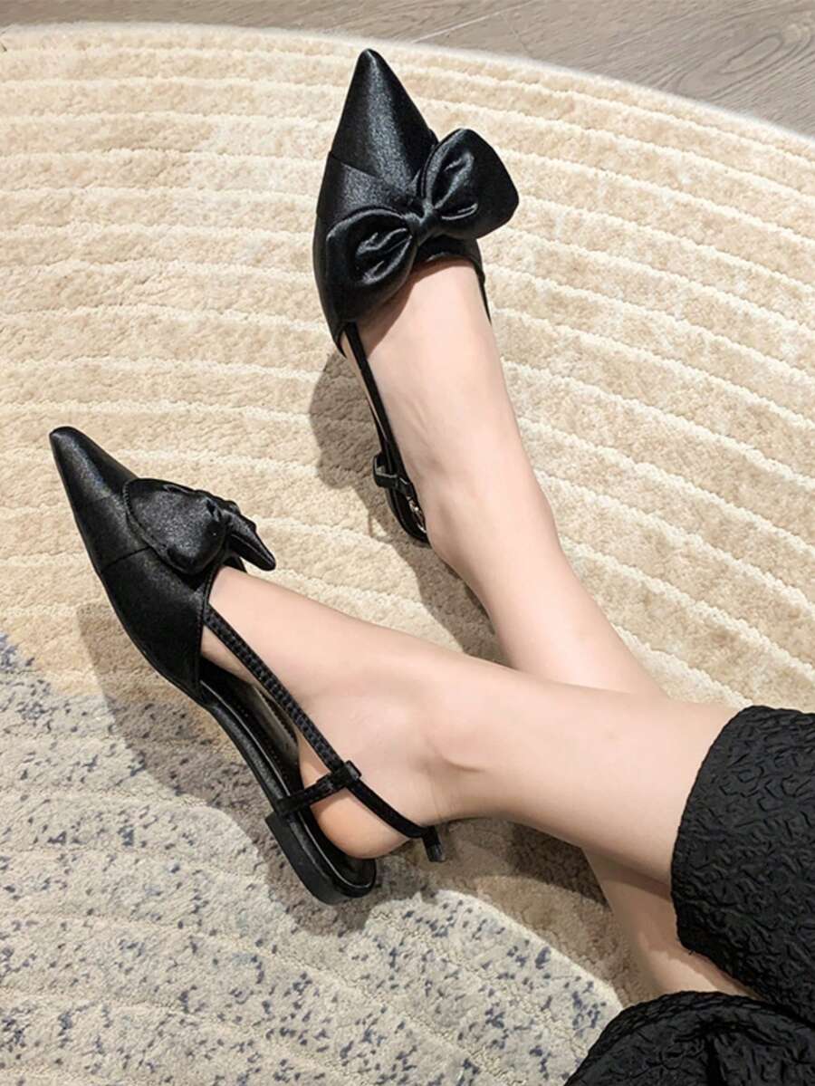 2024 Mới Mùa hè Pointed Toe Bằng phẳng Nơ Khóa NỮ Dép xăng đan - màu đen - Xem 1