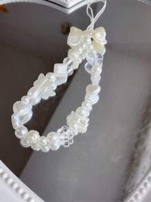 White-Line Butterfly & Heart Shaped Mobile Phone Case Lanyard For Fashionable Women, Diy Camera Chain Gifts For Mother, Family, Friends, Birthday, Holiday Phone Charm, Phone Chain - 白色 - 查看 3