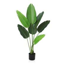 4FT Artificial Bird Of Paradise Plant,Fake Banana Leaf Plant For Indoors And Outdoors,Tropical Palm Tree With 7 Trunks In Pot,Perfect Faux Plant For Home Indoor Outdoor Office Modern Decor - 綠色 - 查看 5