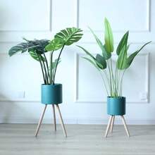 1 件创意铁艺花盆架，配大铁桶，可用于室内外家居装饰、储物架、装饰品和花盆、园艺工具，与铁艺支架组合购买 - 白色 - 查看 8