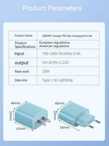 1 Sets Fit Fast Charging 20W PD Type C Power Wall Charger With 3ft (About 1 Meter) Charging Cable Compatible With IPhone IPad