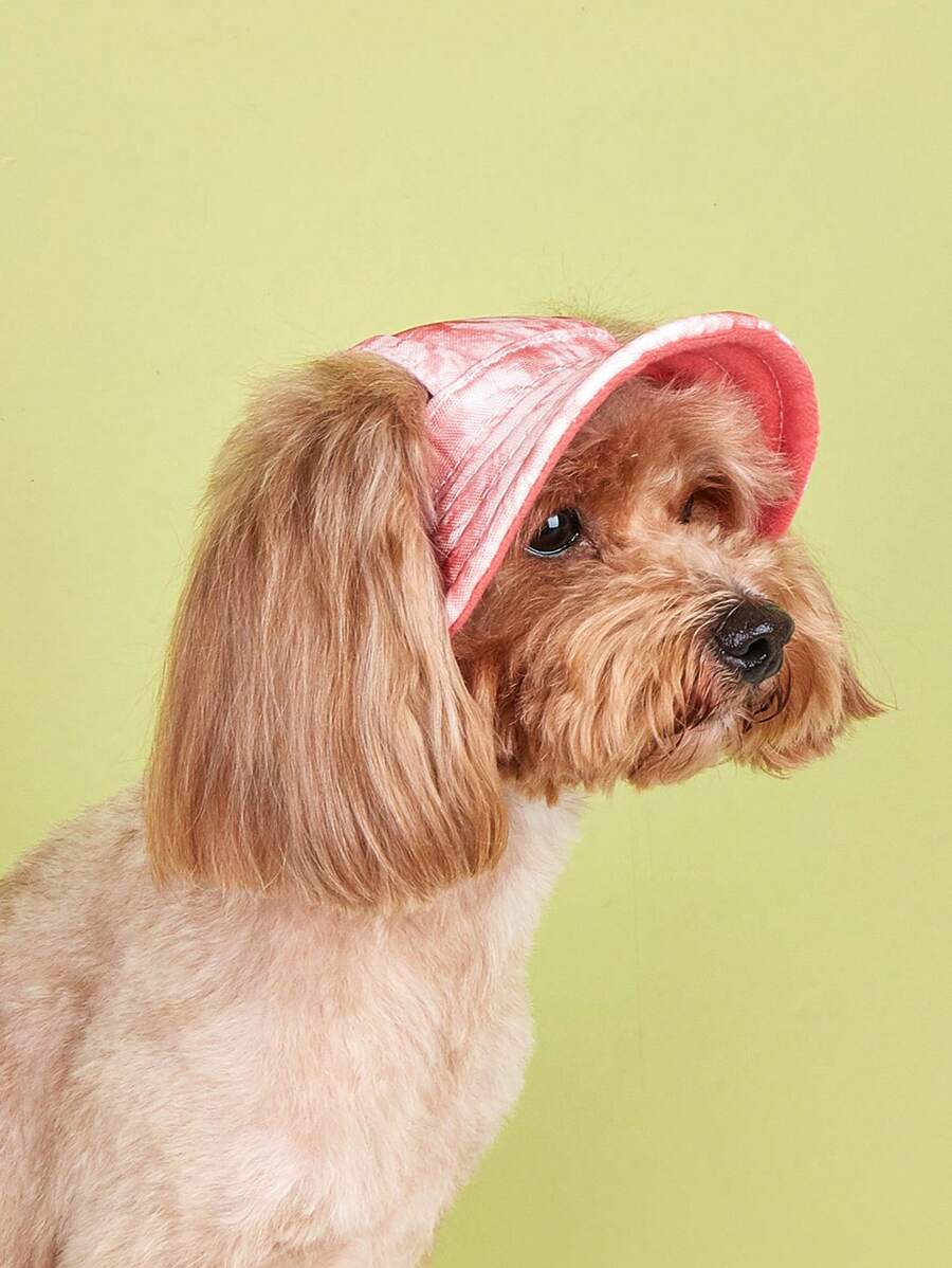 可调节透气中国风扎染渔夫帽,带耳孔,适合狗狗,防晒 - 粉色 - 查看 1