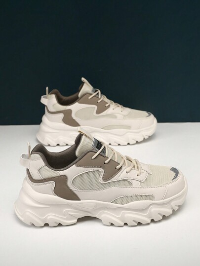 WANWEISI Men's Letter Pattern Color Contrast Laced-Up Sports Shoes, Fashion Thick Sole Sneakers For School, Casual Sports Shoes, Road Running Shoes - Men's Tennis