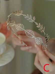 Boho風格2入組合金薄髮箍，裝飾玫瑰、珍珠和葉子形狀的飾品，甜美髮飾頭飾