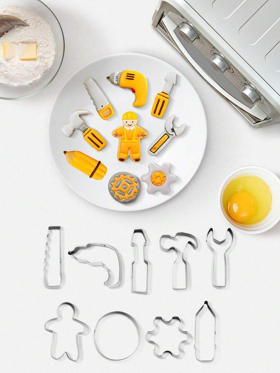 不鏽鋼復活節、恐龍、工具箱、蝴蝶、餅乾模具,12入組不鏽鋼餅乾切模具,手動壓餅模具,水果切割模具,餃子模具,diy廚房工具 - 餅乾模具套裝 - 查看 1