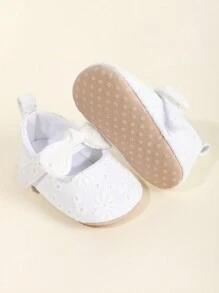 1 đôi Bé gái Giày lười Trang trí Nơ Bằng phẳng Công chúa Giày dép Với móc Và Vòng Dây buộc , Chống trượt , Thích hợp Cho mùa xuân & Mùa thu - trắng - Xem 6
