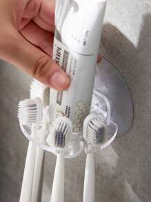 1pc Multi-Functional Wall Mounted Toothbrush Holder - Creative Punch-Free Bathroom Storage Rack - Clear - View 5