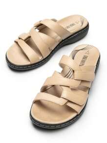 Women's Slides Sandals Slip On Adjustable Straps Comfort Soft Cushion Slippers Flat Sandals - 杏色 - 查看 1