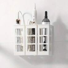 1 件免钻浴室美发工具收纳架，适用于吹风机、直发器、卷发器、直发器和梳子，壁挂式粘性支架，适用于沐浴球袋和发饰篮 - 透明 - 查看 6