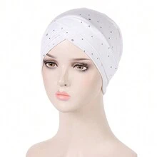 1 件裝女式純色雙交叉水鑽裝飾頭巾帽、圍巾帽 - A - 查看 8