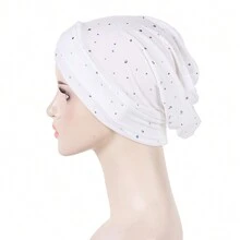 1 件裝女式純色雙交叉水鑽裝飾頭巾帽、圍巾帽 - A - 查看 5