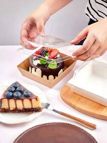 20入組三明治包裝盒,方形紙塑料容器,適用於糕點、蛋糕、肉鬆和海產品 - 棕色 - 查看 4