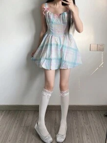 1pc Thin & Sweet Lace Trimmed Bowknot Decor Knee-High Socks