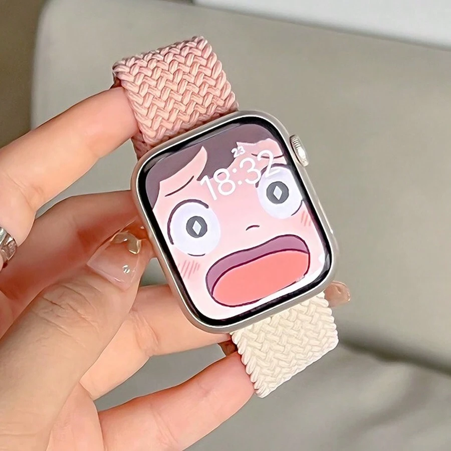 1 Miếng Đầy sao Trắng & Màu hồng Thoáng khí Bện Thể thao Watch Band  , Tương thích với Apple Watch Ban nhạc 38/40/41/42/44/45/49mm , Tương thích với Apple Watch Loạt Ultra/9/8/7/6/5/4/3/2/1/se - Hồng - Xem 1