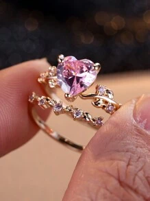 1 Bộ Của Thanh tú Có thể xếp chồng lên nhau Bộ nhẫn , Bao gồm Thanh lịch Màu hồng Và Rượu sâm banh Vàng Nhẫn đính hôn , Hoàn hảo Đối với Mặc hàng ngày Hoặc Qủa tặng Đối với Của bạn Người thân yêu - nhẫn - Xem 1