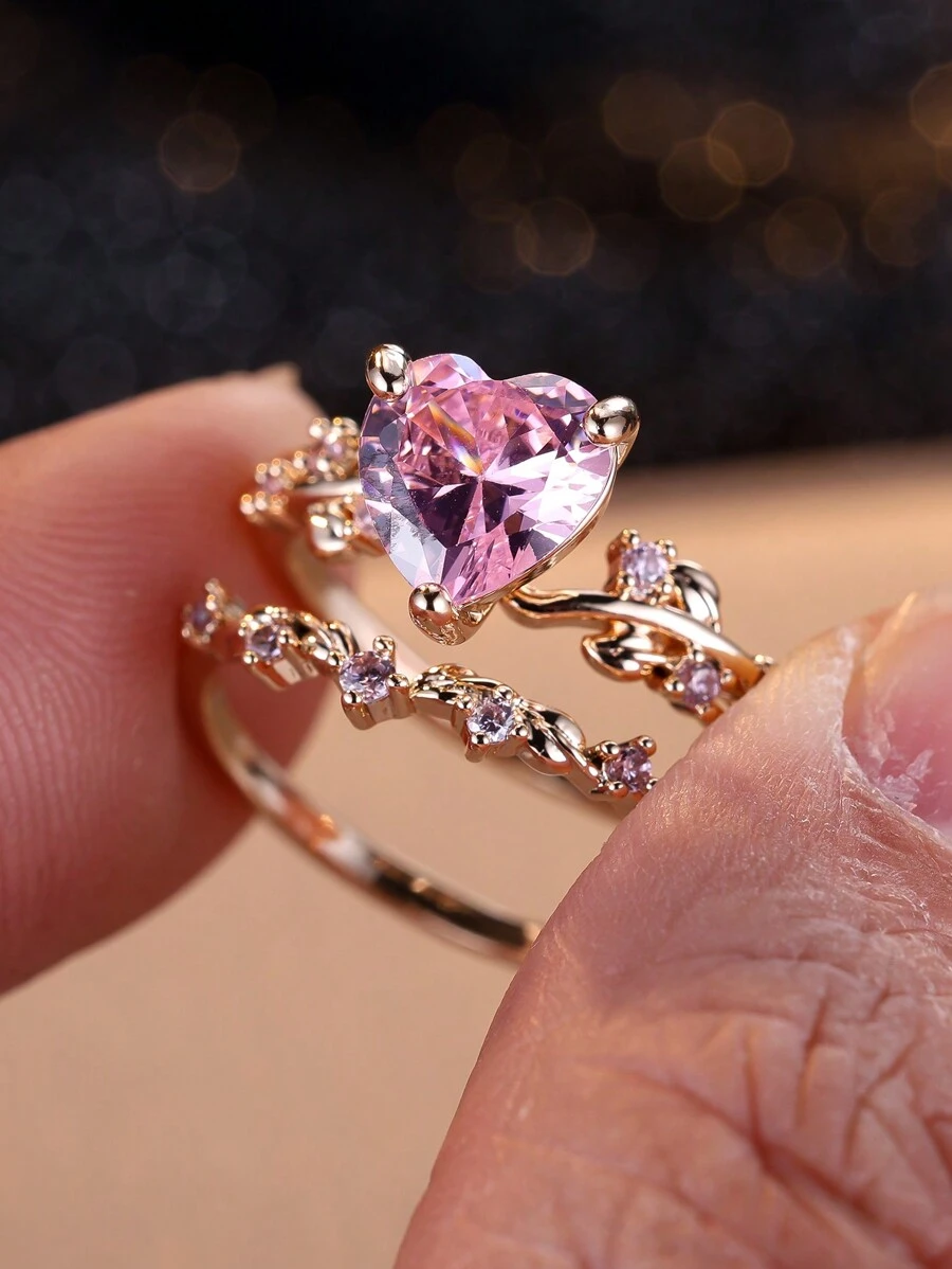 1 Bộ Của Thanh tú Có thể xếp chồng lên nhau Bộ nhẫn , Bao gồm Thanh lịch Màu hồng Và Rượu sâm banh Vàng Nhẫn đính hôn , Hoàn hảo Đối với Mặc hàng ngày Hoặc Qủa tặng Đối với Của bạn Người thân yêu - nhẫn - Xem 1